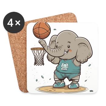 Éléphant de basket-ball - Dessous de verre (lot de 4) - blanc - Devant