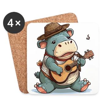 Nilpferd-Banjospieler - Untersetzer (4er-Set) - Weiß - Vorne