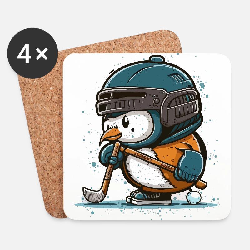Pinguin-Eishockey-Star - Untersetzer (4er-Set) - Weiß