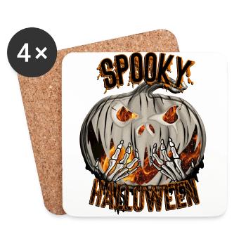 Spooky Halloween Gruseliger Kürbis mit Spinnennetz - Untersetzer (4er-Set) - Weiß - Vorne