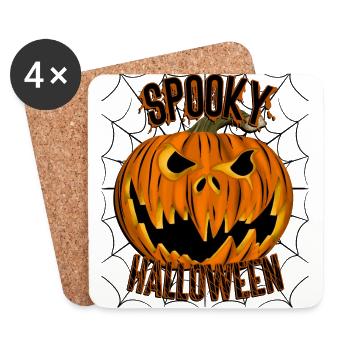 Spooky Halloween Citrouille effrayante avec toile d’araignée - Dessous de verre (lot de 4) - blanc - Devant