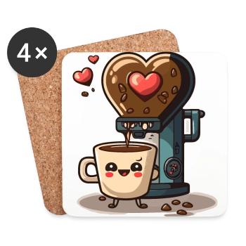 Coffee Love: Ein skurriles Cartoon-Design - Untersetzer (4er-Set) - Weiß - Vorne