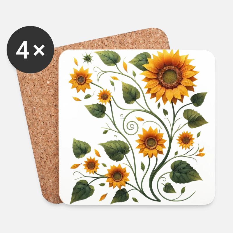 Sonnenblumenranke Sonnenblume Sonnenblumenstrauß - Untersetzer (4er-Set) - Weiß