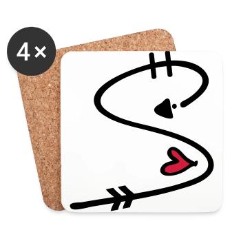 Letter S with arrow heart - Coasters (set of 4) - white - Front