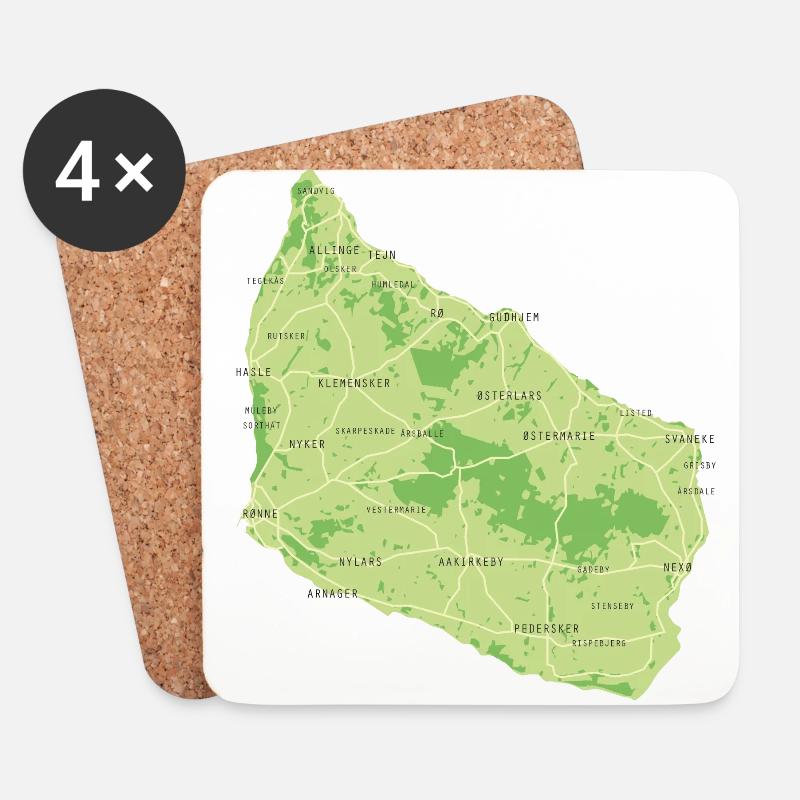 Bornholmer Karte - Untersetzer (4er-Set) - Weiß