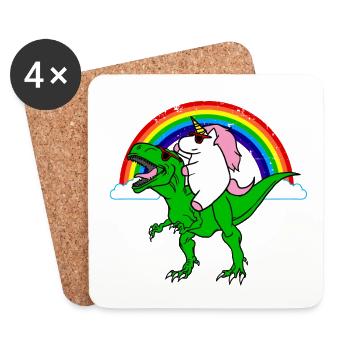 Einhorn et dinosaures - Dessous de verre (lot de 4) - blanc - Devant