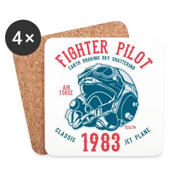 CLASSIC JET PLANE - fighter jet pilot shirt motif - Coasters (set of 4) - white - Front