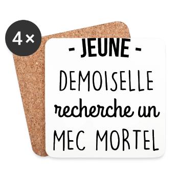 jeune demoiselle recherche un mec mortel - Dessous de verre (lot de 4) - blanc - Devant