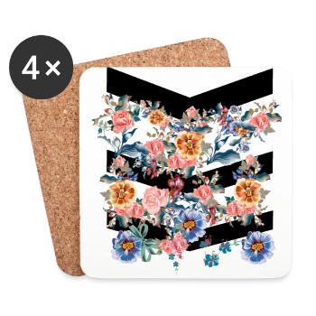 Colorful flowers with black lines - Coasters (set of 4) - white - Front
