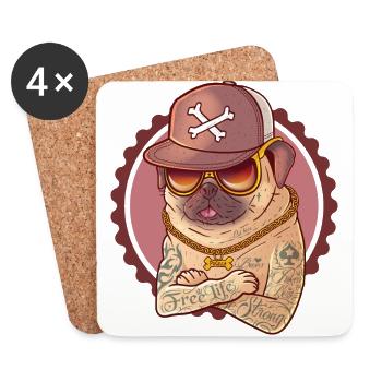 Gangster mugs with tattoos, cap and gold chain. - Coasters (set of 4) - white - Front