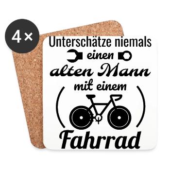 Unterschätze niemals einen alten Mann mit Fahrrad - Untersetzer (4er-Set) - Weiß - Vorne