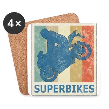 Retro Vintage Style Superbikes Motorcycle Bikers - Coasters (set of 4) - white - Front