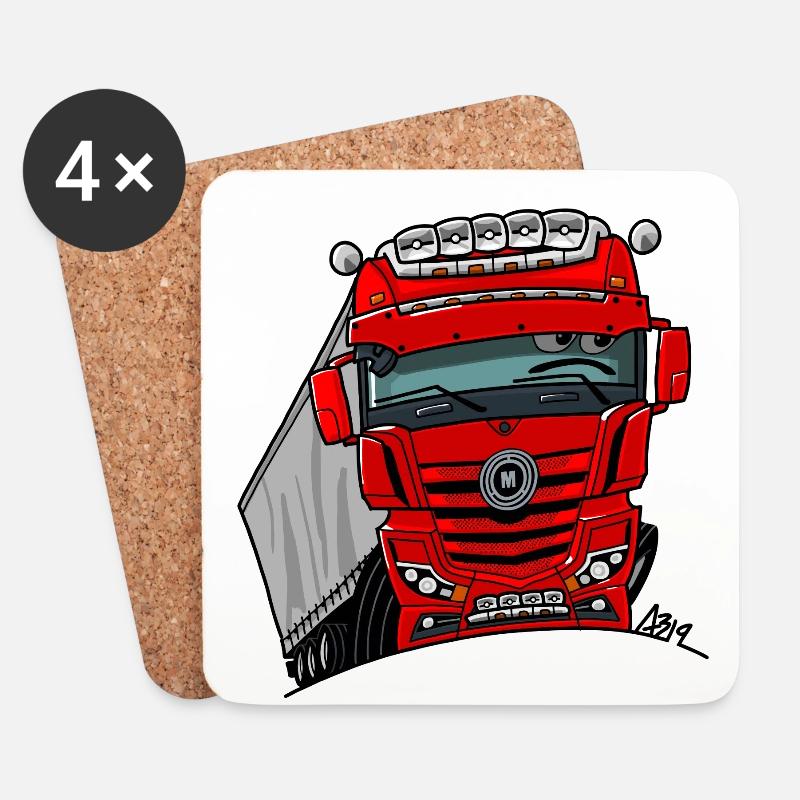 0807 M LKW rot Anhänger - Untersetzer (4er-Set) - Weiß