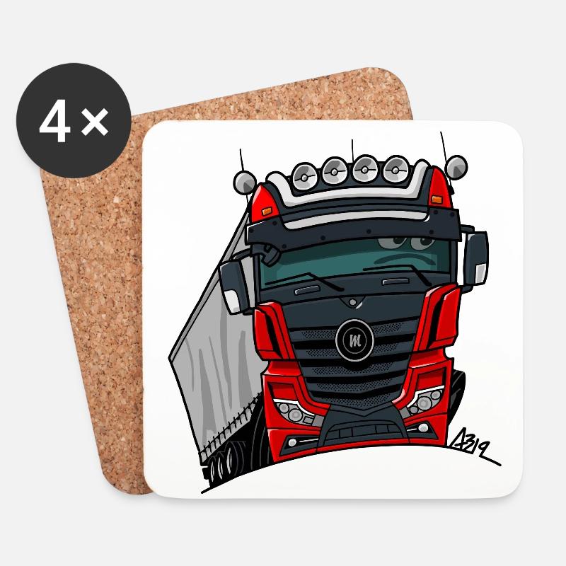 0807 M LKW schwarz rot - Untersetzer (4er-Set) - Weiß