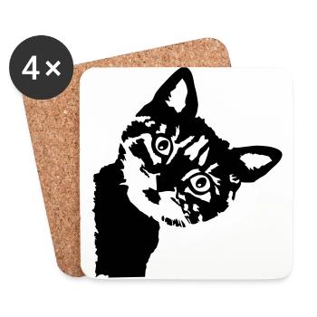 Cat, cute kitten - 2 colors - Dessous de verre (lot de 4) - blanc - Devant