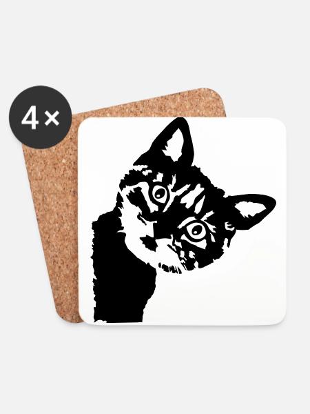 Katze, süßes Kätzchen zweifarbig - Untersetzer (4er-Set) - Weiß