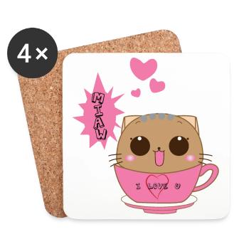 Katze süß - Untersetzer (4er-Set) - Weiß - Vorne