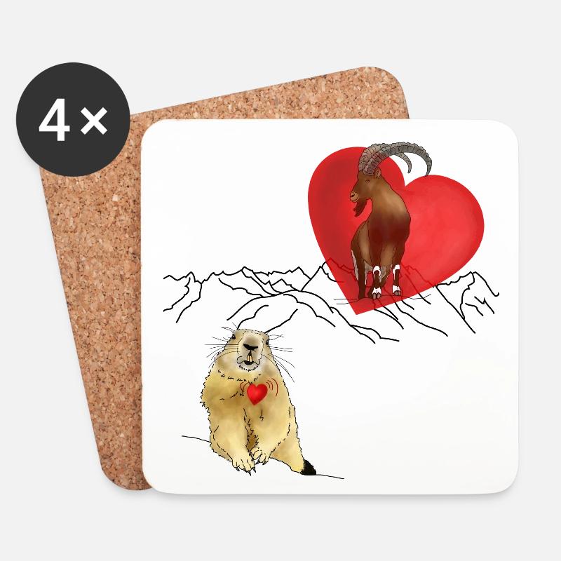 verliebt, Berge, Murmeltier, Steinbock, Herz - Untersetzer (4er-Set) - Weiß