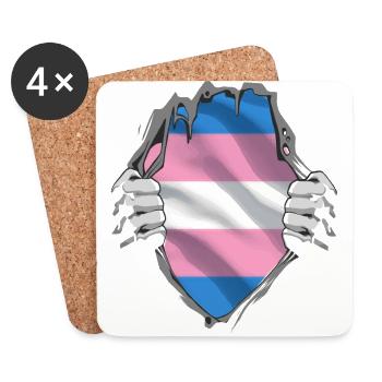 Trans flag on the chest Gift Pride - Coasters (set of 4) - white - Front