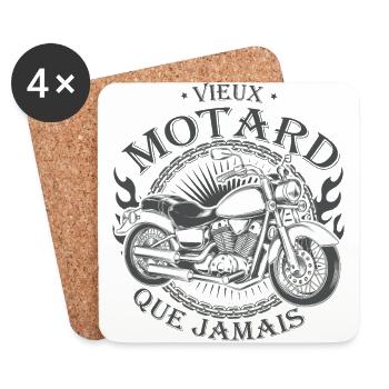 Vieux motard que jamais, jeux de mots moto humour - Dessous de verre (lot de 4) - blanc - Devant