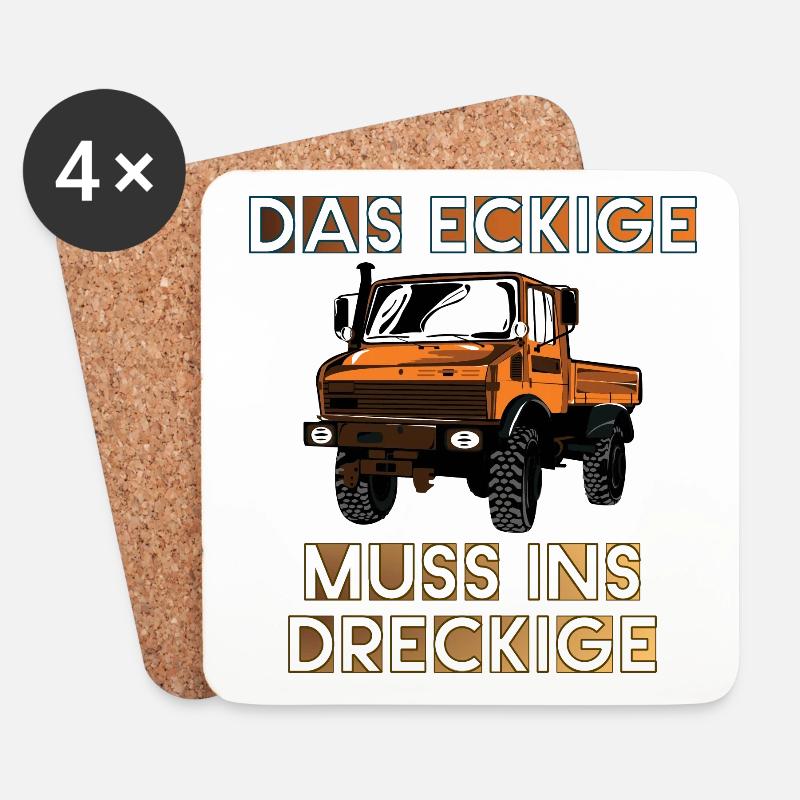 Das Eckige muss ins Dreckige! - Unimog - Untersetzer (4er-Set) - Weiß