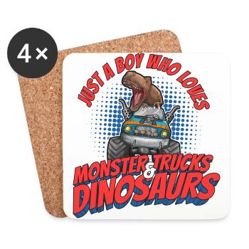 Monster Truck Dinosaur Boy Love I Gift - Coasters (set of 4) - white - Front