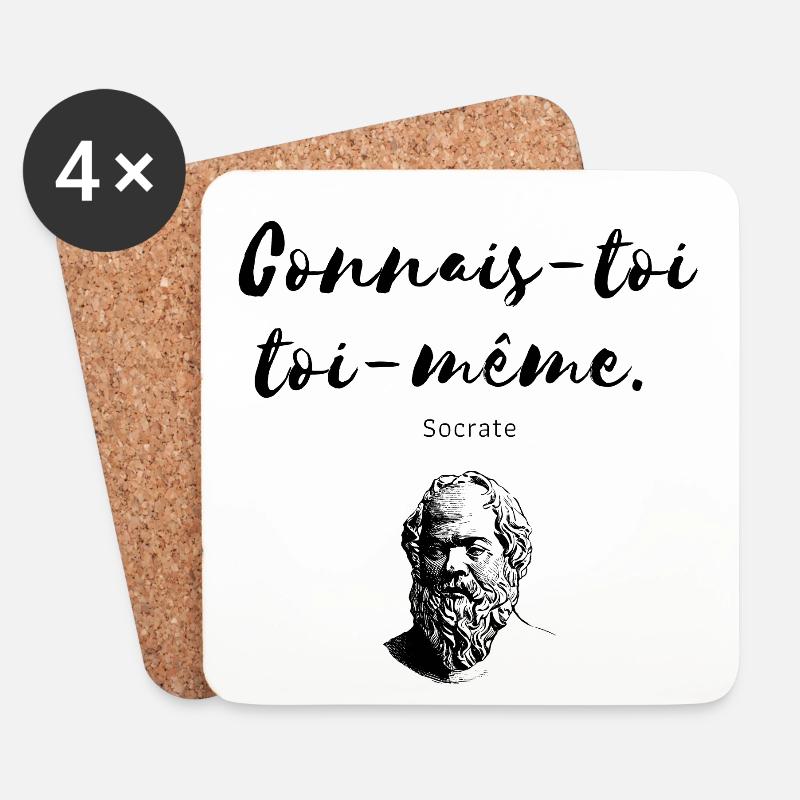 Citation "Connais toi toi même " Socrate - Dessous de verre (lot de 4) - blanc