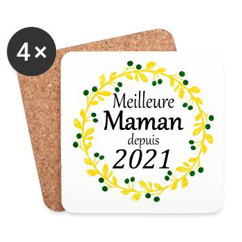 Meilleure Maman depuis 2021 - Dessous de verre (lot de 4) - blanc - Devant