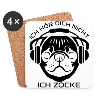 Zocken Kopfhörer Hund Gamer Spielen Geschenk - Untersetzer (4er-Set) - Weiß - Vorne