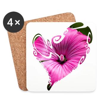 Fleur de cœur - Dessous de verre (lot de 4) - blanc - Devant