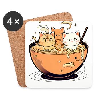 Süße Katzen in Ramen Nudel Suppe Schüssel - Untersetzer (4er-Set) - Weiß - Vorne