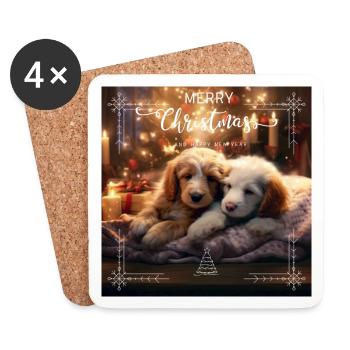 Merry Christmas Welpen - Untersetzer (4er-Set) - Weiß - Vorne