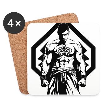Tribal Boxer / Fighter Logo Tattoo Design - Dessous de verre (lot de 4) - blanc - Devant