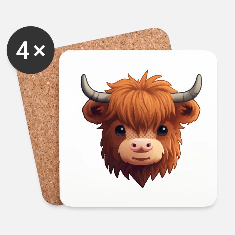 Süße Highland Kuh - Untersetzer (4er-Set) - Weiß
