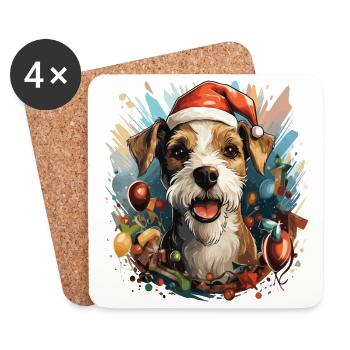 Fox Terrier Dog Christmas Party Breed - Coasters (set of 4) - white - Front