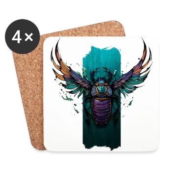 Celestial Guardian: Winged Scarab Elegance - Coasters (set of 4) - white - Front