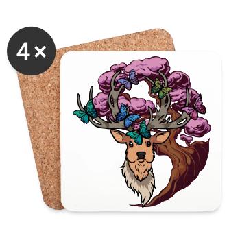 Orignal cerf fantaisie papillons tête de cerf - Dessous de verre (lot de 4) - blanc - Devant