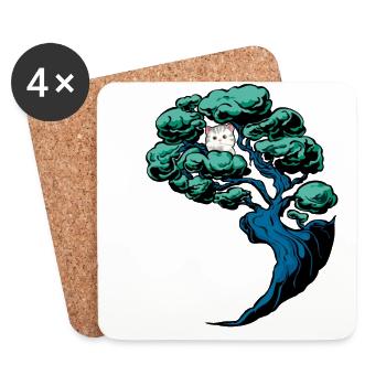 Cat, Tree, Cats, Child, Fantasy - Coasters (set of 4) - white - Front