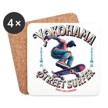 Yokohama Street Surfer - Skate like a Samurai - Coasters (set of 4) - white - Front