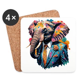 Éléphant en costume - Dessous de verre (lot de 4) - blanc - Devant