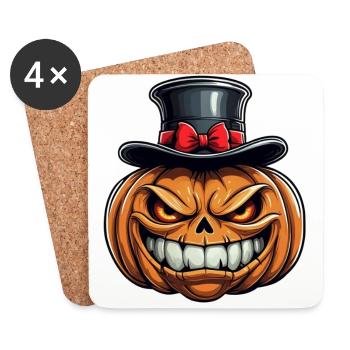 Citrouille d’Halloween souriante drôle avec chapeau haut de forme - Dessous de verre (lot de 4) - blanc - Devant