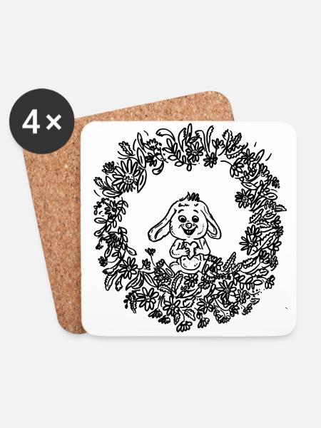 Easter bunny in the Easter wreath - Coasters (set of 4) - white