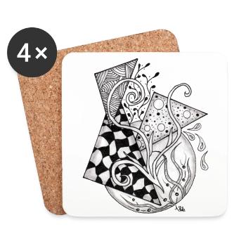 Florale Tangle Zeichnung Geometrisch - Untersetzer (4er-Set) - Weiß - Vorne