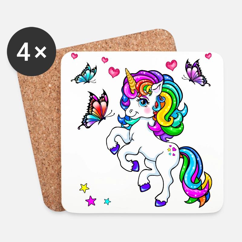 Einhorn mit Schmetterling - Untersetzer (4er-Set) - Weiß