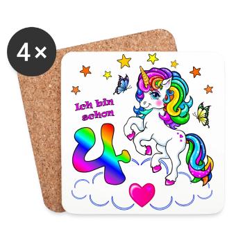 Mädchen 4 Jahre Geburtstag Einhorn ich bin schon 4 - Untersetzer (4er-Set) - Weiß - Vorne