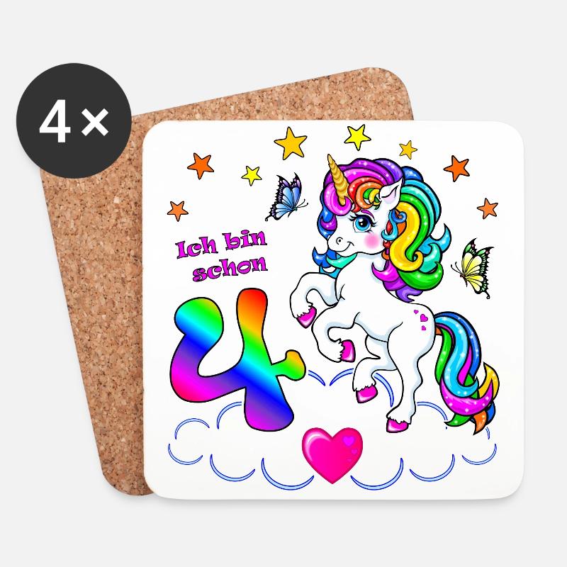 Mädchen 4 Jahre Geburtstag Einhorn ich bin schon 4 - Untersetzer (4er-Set) - Weiß