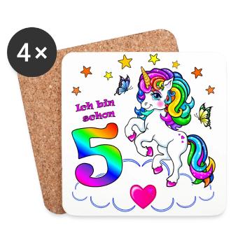 Mädchen 5 Jahre Geburtstag Einhorn-ich bin schon 5 - Untersetzer (4er-Set) - Weiß - Vorne