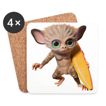 Planche de surf portant tarsier - Dessous de verre (lot de 4) - blanc - Devant
