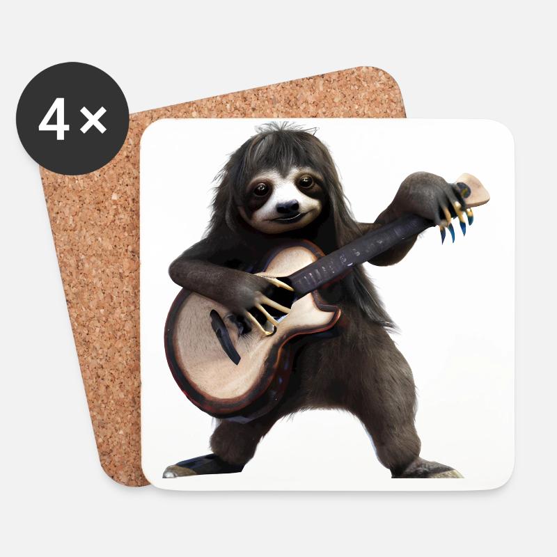Faultier mit Gitarre - Untersetzer (4er-Set) - Weiß