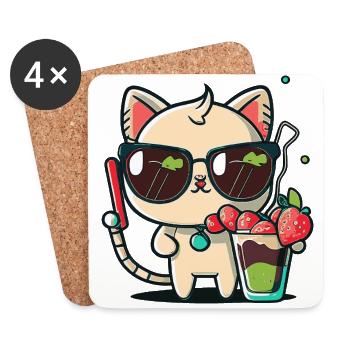 Katze mit Sonnenbrille und Cocktail - Untersetzer (4er-Set) - Weiß - Vorne